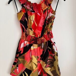 Bebe Red and Gold Patterned Romper